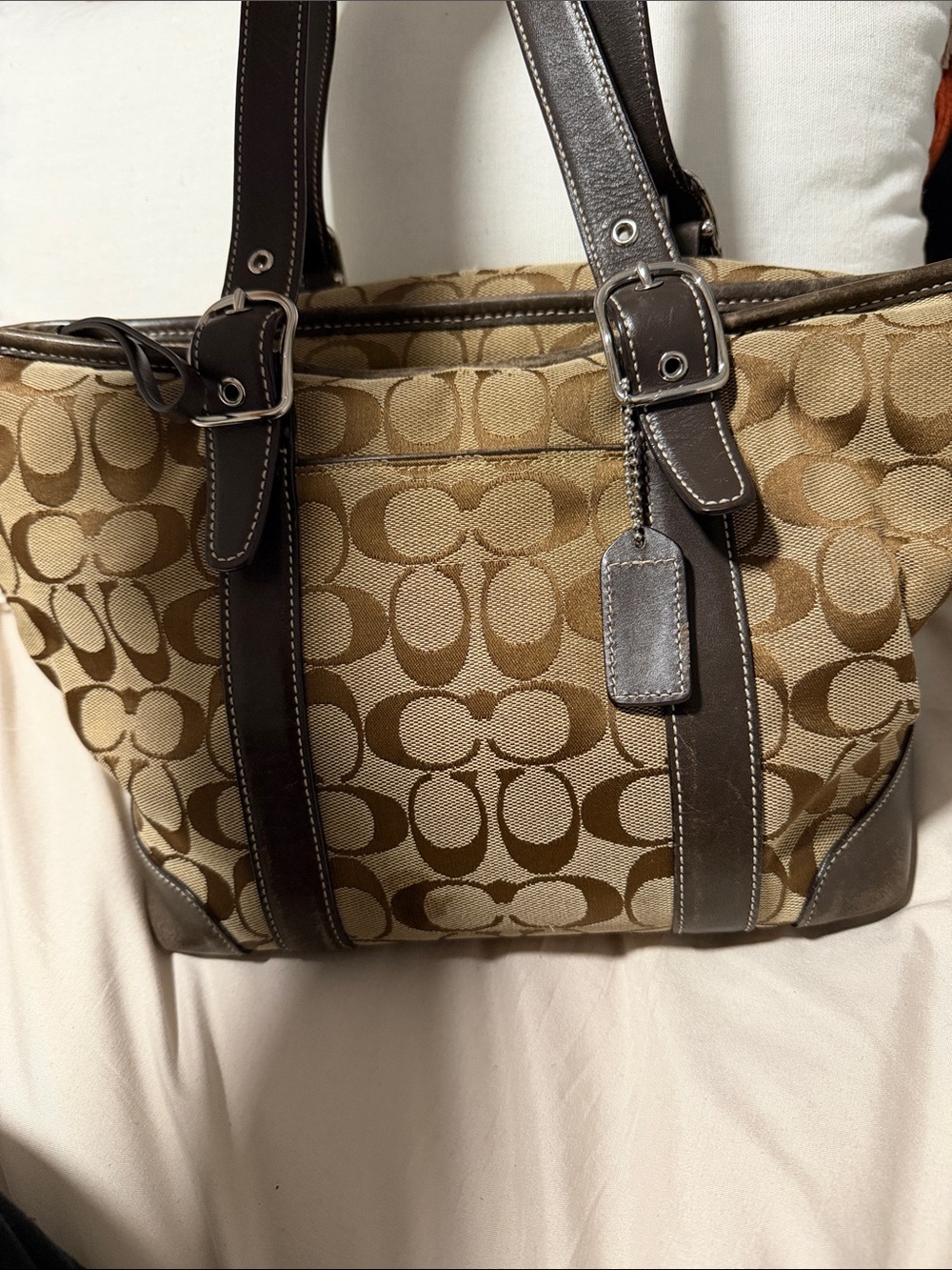 Coach Brown and Khaki Logo Shoulder Tote
